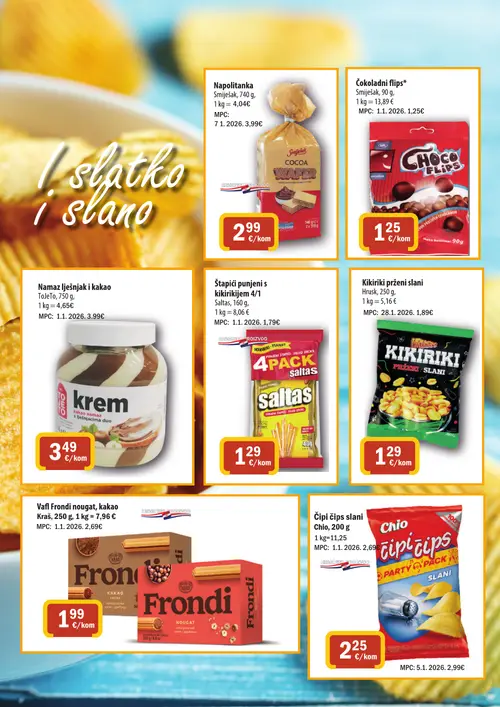 365 Market katalog — stranica 10: Napolitanka Smješak, Čokoladni flips, ToJeTo Namaz lješnjak i kakao, Saltas Štapići punjeni s kikirikijem 4/1 (vrijedi 19. 08. 2026.–25. 08. 2026.)