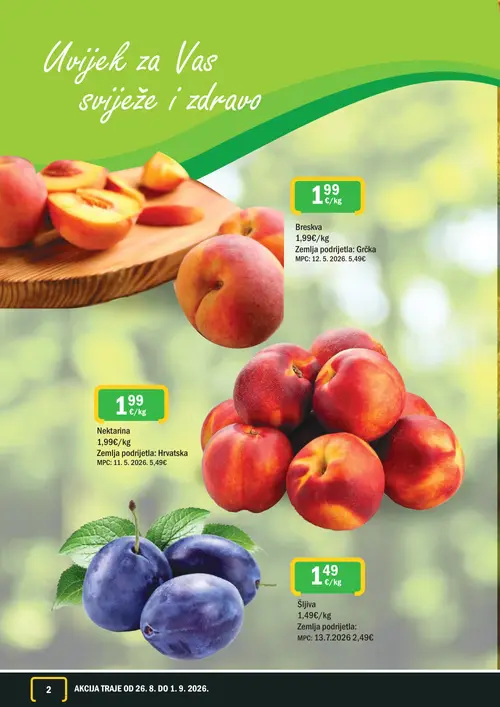 365 Market katalog — stranica 2: Šljiva, Nektarina, Breskva (vrijedi 26. 08. 2026.–01. 09. 2026.)