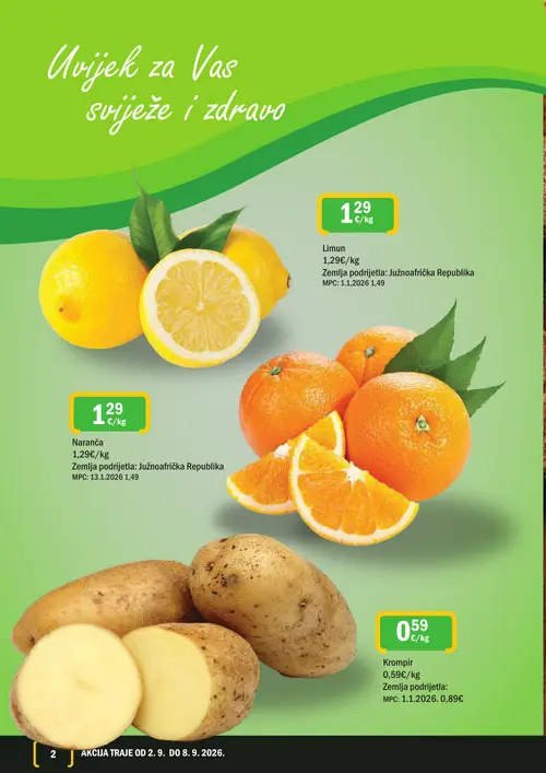 365 Market katalog — stranica 2: Limun, Naranča, Krompir (vrijedi 02. 09. 2026.–08. 09. 2026.)