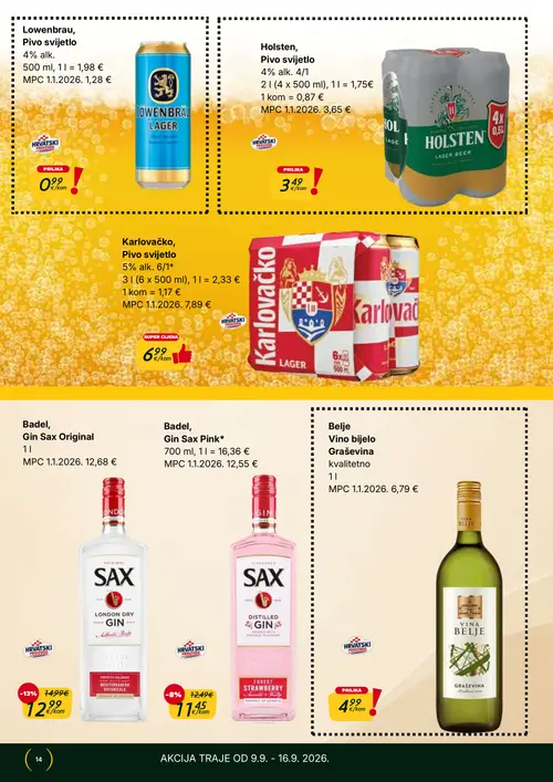 365 Market katalog — stranica 14: Badel, Gin Sax Original, Badel, Gin Sax Pink*, Lowenbrau, Pivo svijetlo, Holsten, Pivo svijetlo (vrijedi 09. 09. 2026.–15. 09. 2026.)