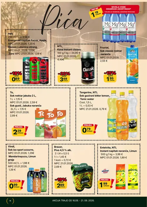 365 Market katalog — stranica 11: NTL Kava instant classic, Brauer, HELL, Fructal Sok classic nektar naranča (vrijedi 16. 09. 2026.–22. 09. 2026.)