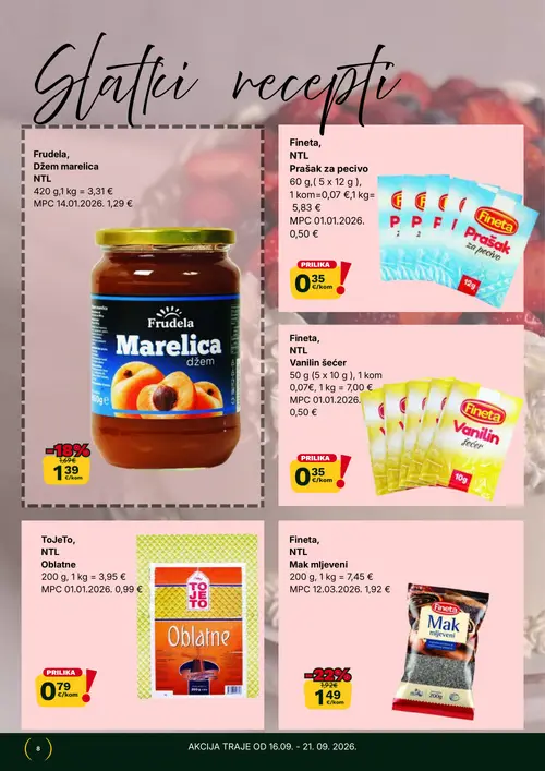365 Market katalog — stranica 8: Fineta Mak mljeveni, Frudela Marelica džem, Fineta Prašak za pecivo, Fineta Prašak za pecivo (vrijedi 16. 09. 2026.–22. 09. 2026.)