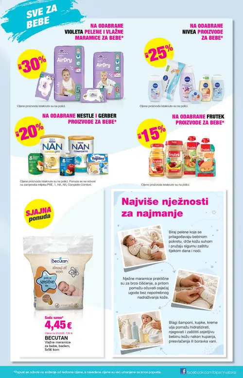 Bipa katalog — stranica 15: Violeta Vlažne maramice za bebe, Violeta Baby pelene AirDry, vel. 6, Violeta Baby pelene AirDry, vel. 6, NIVEA BABY Nivea Baby krema za sunčanje SPF 50+ (vrijedi 09. 07. 2026.–22. 07. 2026.)