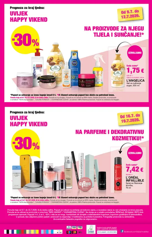 Bipa katalog — stranica 24: L'ANGELICA Gel za tuširanje argan, 500 ml, L'OREAL Sprej za fiksiranje šminke, 75 ml (vrijedi 09. 07. 2026.–22. 07. 2026.)