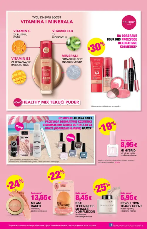 Bipa katalog — stranica 3: hi HI HYBRID UV lak za nokte, MILANI MILANI BAKED Rumenilo, REAL TECHNIQUES REAL TECHNIQUES MIRACLE COMPLEXION Spužvica za nanošenje šminke, REVOLUTION REVOLUTION TRANSLUCENT Puder u prahu (vrijedi 09. 07. 2026.–22. 07. 2026.)