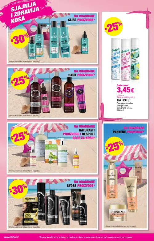 Bipa katalog — stranica 6: BATISTE Šampon za suho pranje kose, odabrane vrste, naturavit Šampon, naturavit Balzam, RESPECT Regenerator (vrijedi 09. 07. 2026.–22. 07. 2026.)