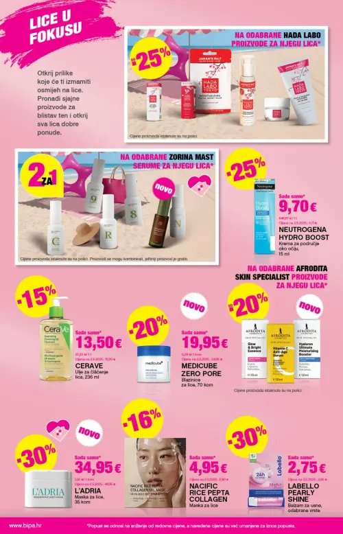 Bipa katalog — stranica 12: LABELLO LABELLO PEARLY SHINE Balzam za usne, L'ADRIA L'ADRIA Maska za lice, MEDICUBE MEDICUBE ZERO PORE Blazinice za lice, NACIFIC NACIFIC RICE PEPTA COLLAGEN Maska za lice (vrijedi 11. 06. 2026.–24. 06. 2026.)