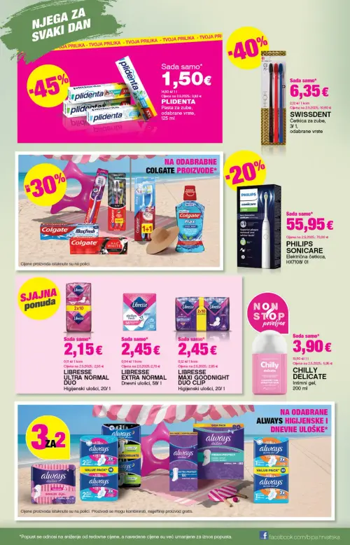 Bipa katalog — stranica 15: SWISSDENT Četkica za zube, odabrane vrste, CHILLY CHILLY DELICATE Intimni gel, PHILIPS SONICARE Električna četkica, HX7108/ 01, LIBRESSE ULTRA NORMAL DUO Higijenski ulošci (vrijedi 11. 06. 2026.–24. 06. 2026.)