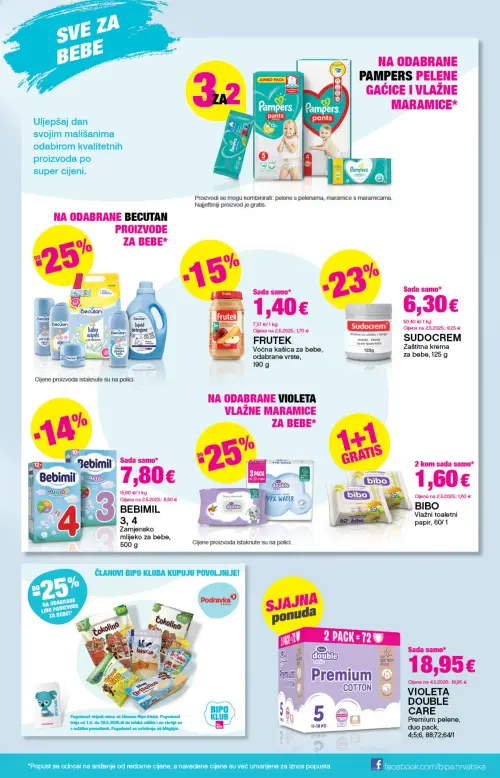 Bipa katalog — stranica 17: Sudocrem Zaštitna krema za bebe, Frutek Voćna kašica za bebe, odabrane vrste, Bebimil Zamjensko mlijeko za bebe 3, 4, Violeta Double Care Premium pelene, duo pack (vrijedi 11. 06. 2026.–24. 06. 2026.)