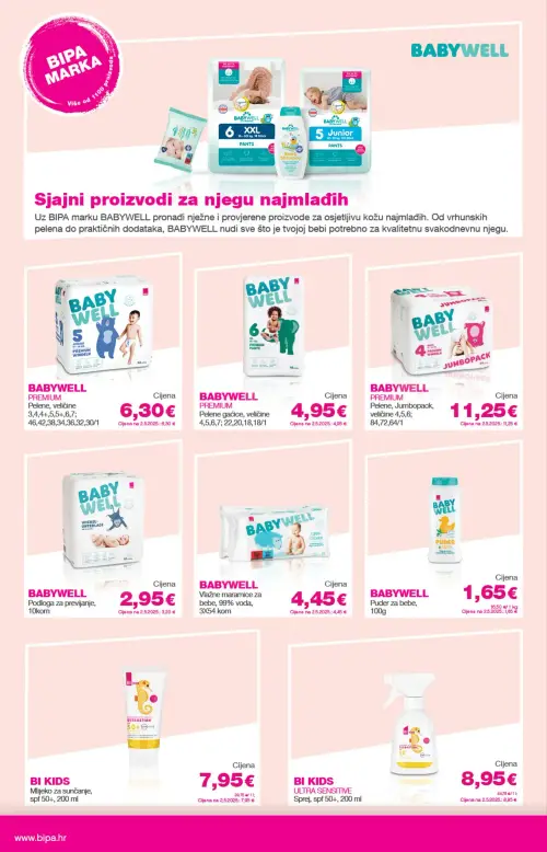 Bipa katalog — stranica 24: BABYWELL Podloga za previjanje, BABYWELL PREMIUM Pelene, Jumbopack, BABYWELL PREMIUM Pelene, BABYWELL PREMIUM Pelene gaćice (vrijedi 11. 06. 2026.–24. 06. 2026.)