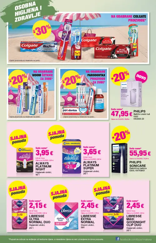 Bipa katalog — stranica 13: PHILIPS PHILIPS SONICARE Električna četkica 5300 HX7108/01, PHILIPS PHILIPS Bežični oralni tuš 1000 HX3333 23, Libresse LIBRESSE ULTRA NORMAL DUO Higijenski ulošci, 20/1, Libresse LIBRESSE MAXI GOODNIGHT CLIP DUO Higijenski ulošci, 20/1 (vrijedi 20. 08. 2026.–02. 09. 2026.)