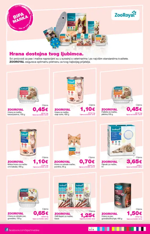 Bipa katalog — stranica 23: ZooRoyal Hrana za mačke, losos/paštva, ZooRoyal Hrana za mačke, dvije sorte, ZooRoyal Pašteta za mačke, piletina, ZooRoyal Mokra hrana za mačke, crni bakalar (vrijedi 20. 08. 2026.–02. 09. 2026.)