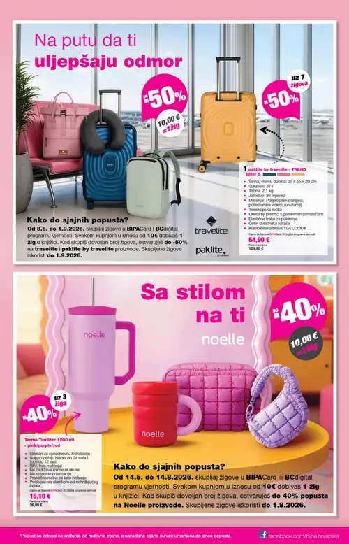 Bipa katalog — stranica 21: travelite paklite by travelite - TREND kofer S, noelle Termo Tumbler 1200 ml - pink/purple/red (vrijedi 23. 07. 2026.–05. 08. 2026.)