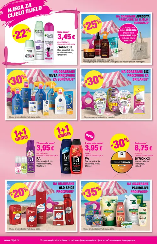 Bipa katalog — stranica 8: FA FA Deo sprej/roll on, odabrane vrste, 150/50 ml, FA FA Gel za tuširanje, odabrane vrste, 400 ml, BYROKKKO BYROKKKO Krema za brzo tamnjenje, 105 ml, GARNIER GARNIER Deo sprej/roll on, odabrane vrste, 150/50 ml (vrijedi 23. 07. 2026.–05. 08. 2026.)