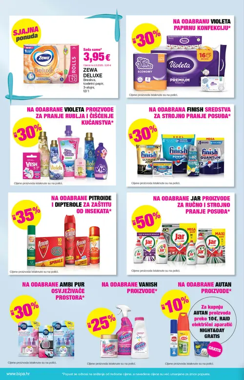 Bipa katalog — stranica 20: Zewa ZEWA DELUXE Papirnati ručnici, Breskva, 3-slojni, 12/1, Violeta Violeta Double Economy Toaletni papir, 2 role, Violeta Violeta Premium Toaletni papir, 16 rola, Violeta Violeta Sredstvo za pranje rublja, Gill (vrijedi 25. 06. 2026.–08. 07. 2026.)