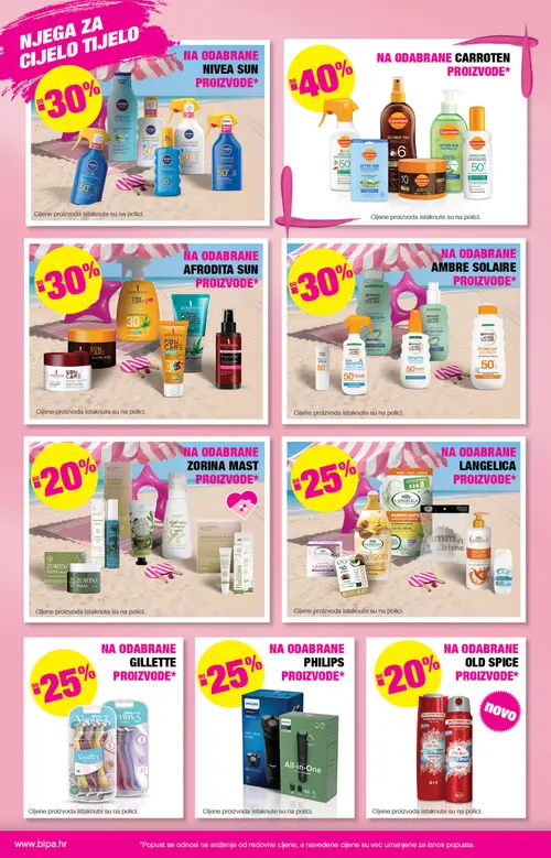 Bipa katalog — stranica 8: NIVEA NIVEA SUN Kids Protect & Care sprej za djecu, Carroten Carroten Intese Tan sprej za samotamnjenje, Carroten Carroten Intese Tan gel za samotamnjenje, Carroten Carroten After Sun Cooling gel (vrijedi 25. 06. 2026.–08. 07. 2026.)