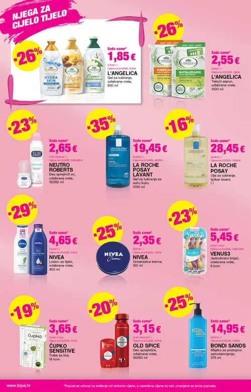 Bipa katalog — stranica 10: NIVEA Losion za tijelo, odabrane vrste, 400 ml, NEUTRO ROBERTS Deo sprej/roll on, odabrane vrste, 150/50 ml, L'ANGELICA Gel za tuširanje, odabrane vrste, 500 ml, LA ROCHE POSAY LAVANT Gel za tuširanje za suhu kožu, 1000 ml (vrijedi 01.10.–14.10.2026.)