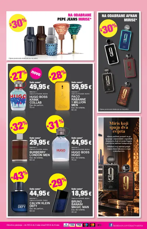 Bipa katalog — stranica 5: CALVIN KLEIN DEFY Eau de parfum, BURBERRY LONDON MEN Eau de toilette, HUGO BOSS HUGO Eau de toilette, BRUNO BANANI MAGIC MAN Eau de toilette (vrijedi 01.10.–14.10.2026.)
