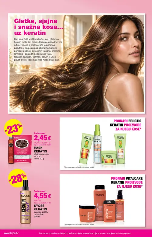 Bipa katalog — stranica 8: HASK KERATIN Ulje/regenerator za kosu, SYOSS KERATIN Spray za zaštitu od topline (vrijedi 01.10.–14.10.2026.)