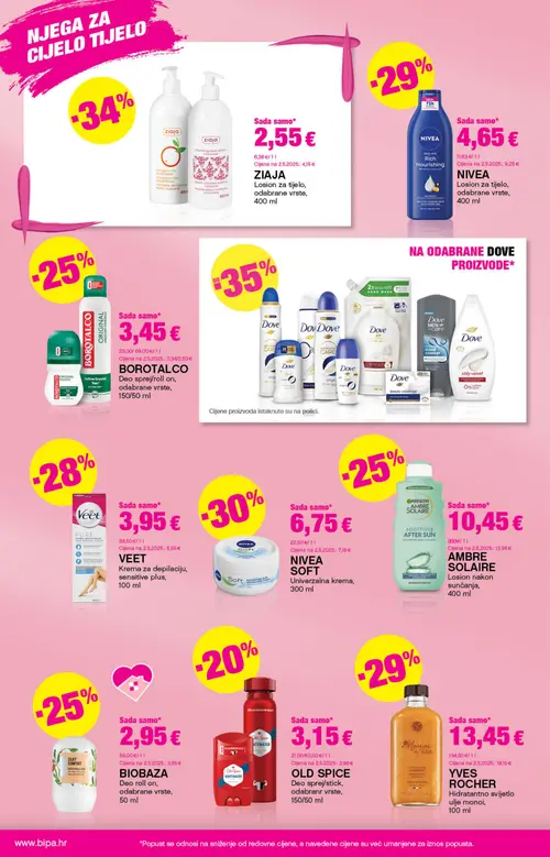 Bipa katalog — stranica 12: NIVEA Losion za tijelo, odabrane vrste, 400 ml, Ziaja Losion za tijelo, odabrane vrste, 400 ml, YVES ROCHER Hidratantno svijetlo ulje monoi, 100 ml, VEET Krema za depilaciju, sensitive plus, 100 ml (vrijedi 03. 09. 2026.–16. 09. 2026.)