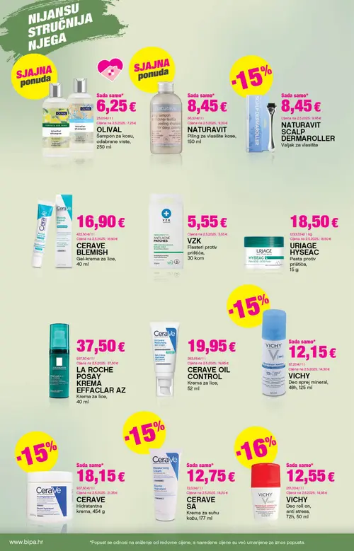 Bipa katalog — stranica 16: VICHY Deo roll on, anti stress, 72h, 50 ml, NATURAVIT SCALP DERMAROLLER Valjak za vlasište, CERAVE Hidratantna krema, 454 g, VICHY Deo sprej mineral, 48h, 125 ml (vrijedi 03. 09. 2026.–16. 09. 2026.)