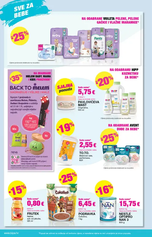 Bipa katalog — stranica 20: PODRAVKA Čokolino, NESTLE OPTIPRO NAN 3, FRUTEK Nektar sok od jabuke, PAVLOVIĆEVA MAST Originalna (vrijedi 03. 09. 2026.–16. 09. 2026.)