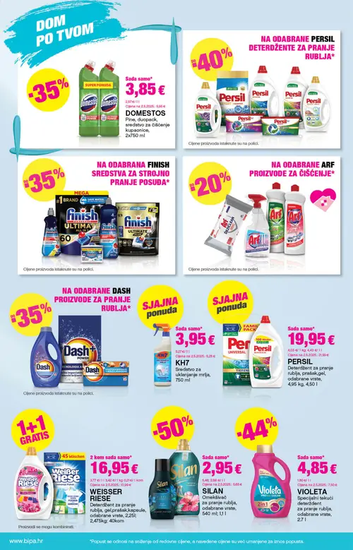 Bipa katalog — stranica 22: Silan Osvježivač za pranje rublja, odabrane vrste, Domestos, sredstvo za čišćenje kupaonice, 2x750 ml, Violeta Specijalni tekući deterdžent za pranje rublja, odabrane vrste, KH7 Sredstvo za uklanjanje mrlja (vrijedi 03. 09. 2026.–16. 09. 2026.)