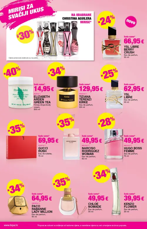 Bipa katalog — stranica 8: Yves Saint Laurent YSL LIBRE BERRY CRUSH, ELIZABETH ARDEN GREEN TEA, TIZIANA TERENZI KIRKE, Yves Saint Laurent YSL LIBRE (vrijedi 03. 09. 2026.–16. 09. 2026.)