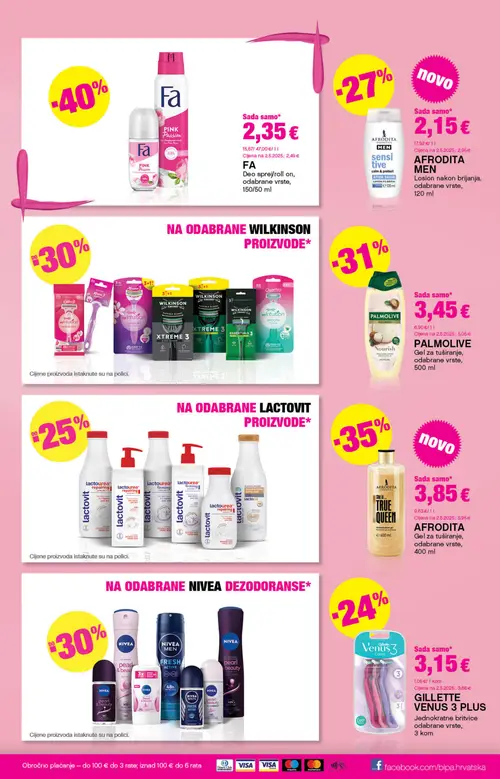 Bipa katalog — stranica 11: AFRODITA Gel za tuširanje, odabrane vrste, PALMOLIVE Gel za tuširanje, odabrane vrste, AFRODITA MEN Losion nakon brijanja, odabrane vrste, GILLETTE VENUS 3 PLUS Jednokratne britvice odabrane vrste (vrijedi 15.10.–28.10.2026.)