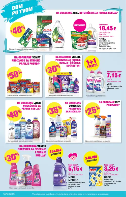 Bipa katalog — stranica 18: MERI MERINO Specijalni deterdžent za pranje rublja, BREF Power aktiv, osvježivač WC školjke, Ariel deterdžent za pranje rublja, prašak, gel, kapsule, Vesh Gel za pranje rublja (vrijedi 17. 09. 2026.–30. 09. 2026.)