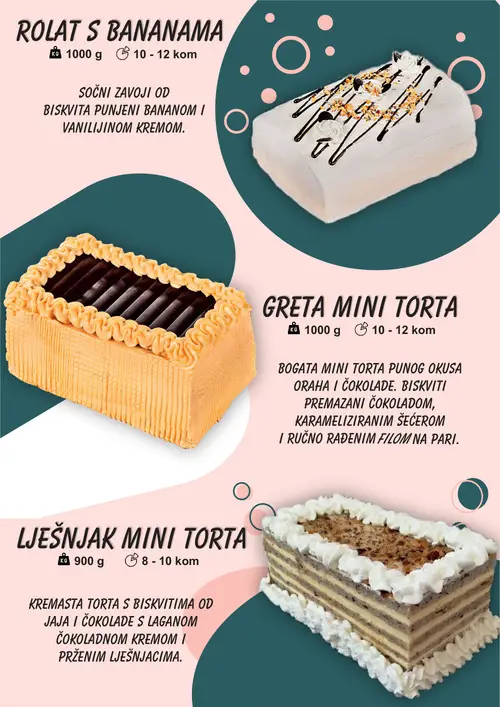 Boso katalog — stranica 4: ROLAT S BANANAMA, GRETA MINI TORTA, LJEŠNJAK MINI TORTA (vrijedi 01. 01. 2026.–31. 12. 2026.)