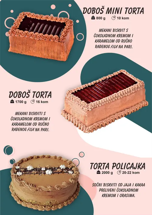 Boso katalog — stranica 5: DOBOŠ MINI TORTA, DOBOŠ TORTA, TORTA POLICAJKA (vrijedi 01. 01. 2026.–31. 12. 2026.)