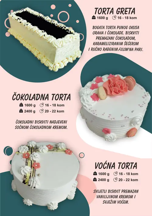 Boso katalog — stranica 7: TORTA GRETA, ČOKOLADNA TORTA, ČOKOLADNA TORTA, VOĆNA TORTA (vrijedi 01. 01. 2026.–31. 12. 2026.)