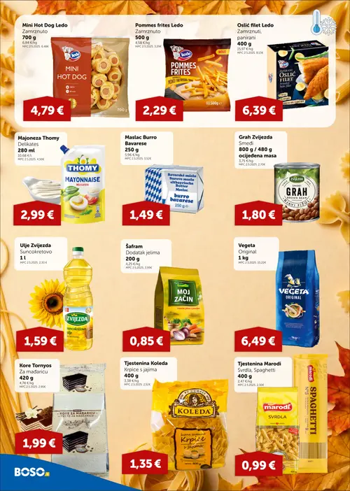 Boso katalog — stranica 6: Vegeta Original, TORNYOS Kore Tornyos Za mađaricu, Ledo Oslić filet Ledo Zamrznuti, panirani, KOLEDA Tjestenina Koleda Krpice s jajima (vrijedi 01.10.–07.10.2026.)