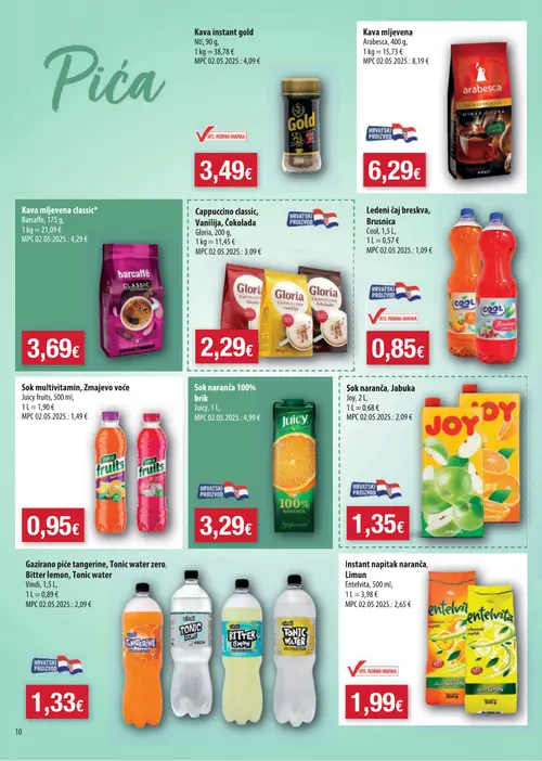 Boso katalog — stranica 10: Kava instant gold, Arabesca Kava mljevena, Barcaffè Kava mljevena classic*, Gloria Cappuccino classic, Vanilija, Čokolada (vrijedi 08. 07. 2026.–14. 07. 2026.)