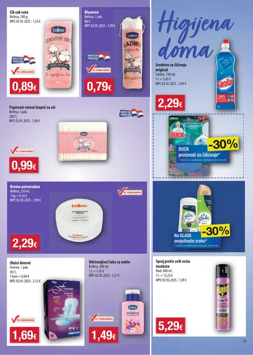 Boso katalog — stranica 13: Bellesa Cik cak vata, Bellesa Blazinice, Sanitar Sredstvo za čišćenje original, Bellesa Papirnati vateni štapići za uši (vrijedi 08. 07. 2026.–14. 07. 2026.)