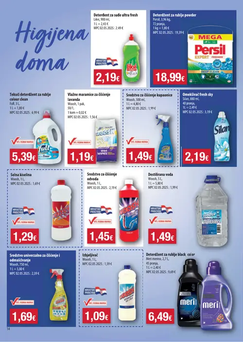Boso katalog — stranica 14: Woosh Sredstvo za čišćenje odvoda, Meri merino Deterdžent za rublje black, color, Woosh Izbjeljivač, Silan Omekšivač fresh sky (vrijedi 08. 07. 2026.–14. 07. 2026.)