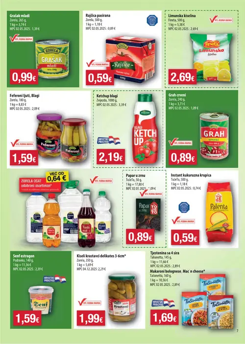 Boso katalog — stranica 7: Talianetta Tjestenina sa 4 sira, Zorela Grašak mladi, Zorela Rajčica pasirana, Fineta Limunska kiselina (vrijedi 08. 07. 2026.–14. 07. 2026.)