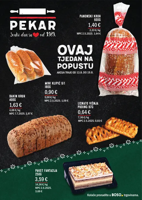 Boso katalog — stranica 2: LISNATO VIŠNJA PUDING, MINI KLIPIĆ 6/1, BAKIN KRUH, PANONSKI KRUH (vrijedi 13. 08. 2026.–19. 08. 2026.)