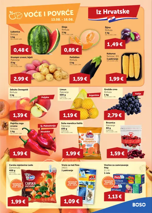 Boso katalog — stranica 3: Lubeniča, Dinja, Šljiva, Krumpir crveni, bijeli (vrijedi 13. 08. 2026.–19. 08. 2026.)