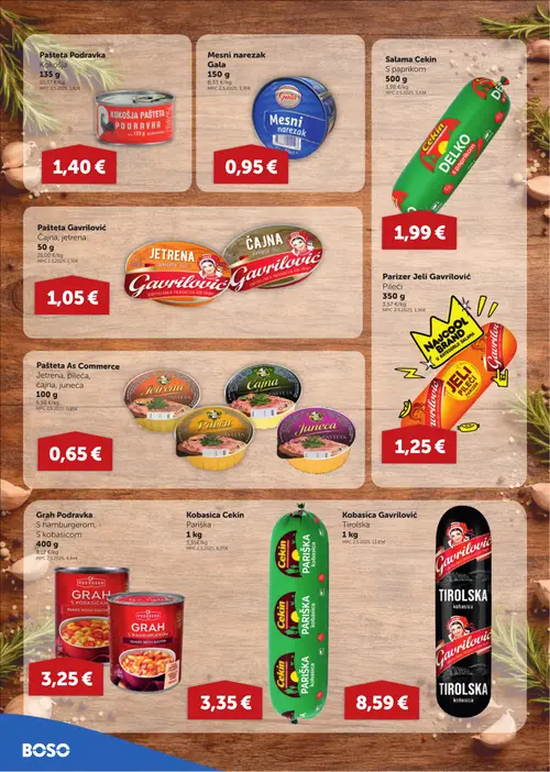 Boso katalog — stranica 4: Podravka Pašteta Podravka Kokošja, Gala Mesni narezak Gala, Cekin Salama Cekin S paprikom, Gavrilović Pašteta Gavrilović Čajna, jetrena (vrijedi 13. 08. 2026.–19. 08. 2026.)