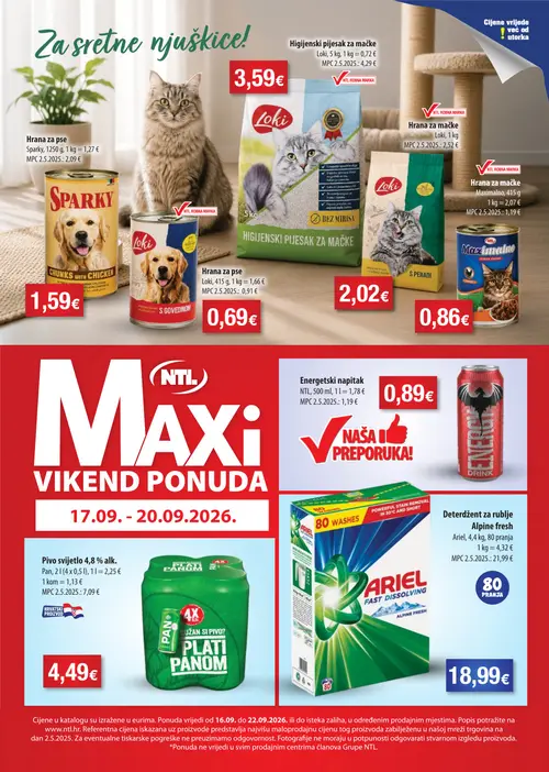 Boso katalog — stranica 16: Energetski napitak NTL, Pan Pivo svijetlo 4,8 % alk. Pan, Maximalno Hrana za mačke, Loki Hrana za mačke (vrijedi 17. 09. 2026.–22. 09. 2026.)