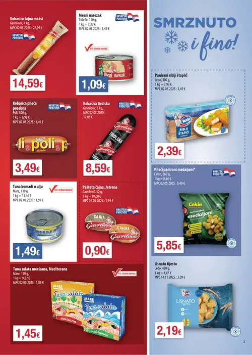 Boso katalog — stranica 5: Mare Tuna komadi u ulju, Gavriloivć Pašteta čajna, Ledo Lisnato tijesto, Mare Tuna salata mexicana, Mediterana (vrijedi 17. 09. 2026.–22. 09. 2026.)
