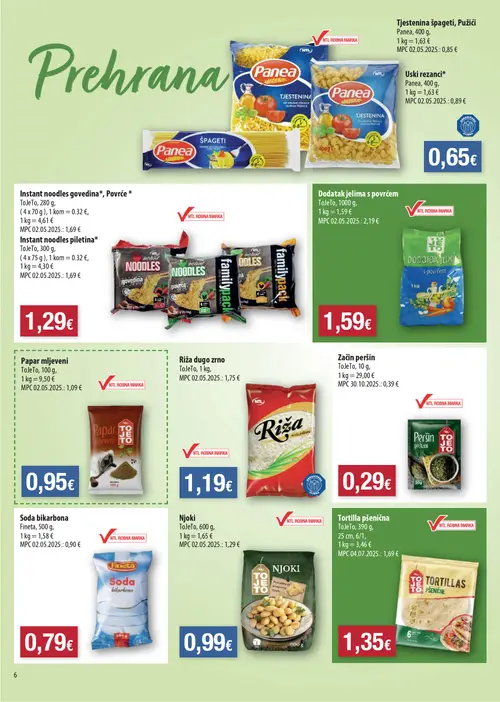 Boso katalog — stranica 6: ToJeTo Dodatak jelima s povrćem, Panea Tjestenina špageti, Pužići, Panea Uske rezanci*, ToJeTo Instant noodles govedina*, Povrće* (vrijedi 17. 09. 2026.–22. 09. 2026.)