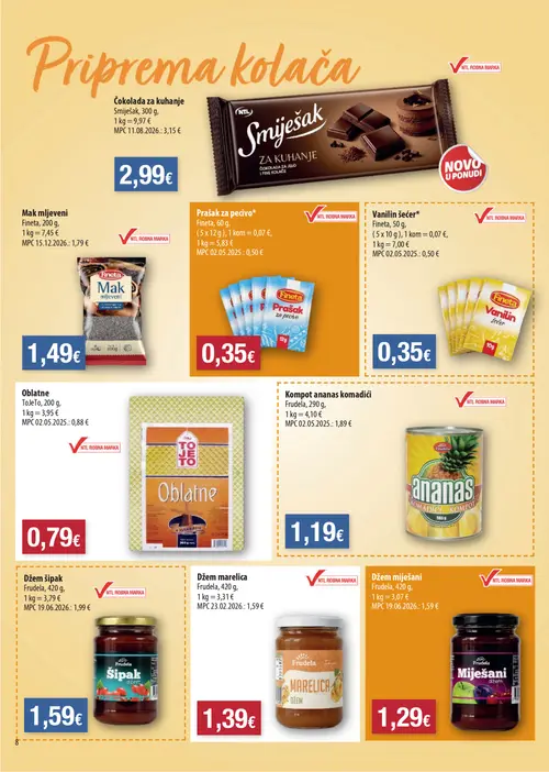 Boso katalog — stranica 8: Frudela Kompot ananas komadići Frudela, Fineta Prašak za pecivo Fineta, Fineta Vanilin šećer Fineta, Frudela Džem šipak Frudela (vrijedi 17. 09. 2026.–22. 09. 2026.)