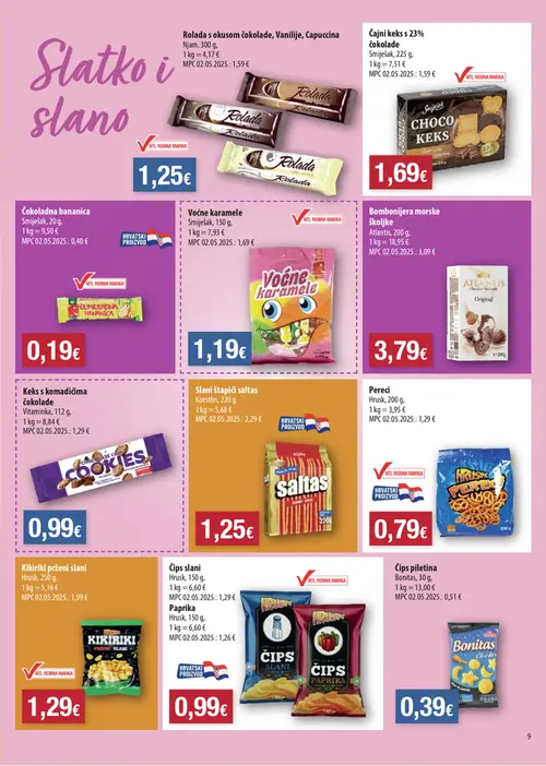 Boso katalog — stranica 9: Rolada s čokoladom, Vanilije, Capuccina, Smješak Čajni keks s 23% čokolade, Čokoladna bananica, Smješak Voćne karamele (vrijedi 17. 09. 2026.–22. 09. 2026.)