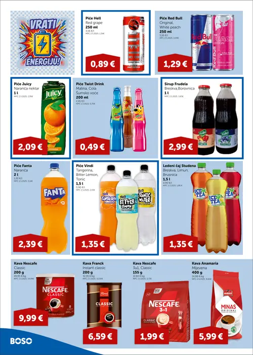 Boso katalog — stranica 10: Nescafe Kava Nescafe 3u1, Classic, Vindi Piće Vindi Tangerina, Bitter Lemon Tonic, Red Bull Piće Red Bull Original, White peach, Anamaria Kava Anamaria Mljevena (vrijedi 22.10.–04.11.2026.)