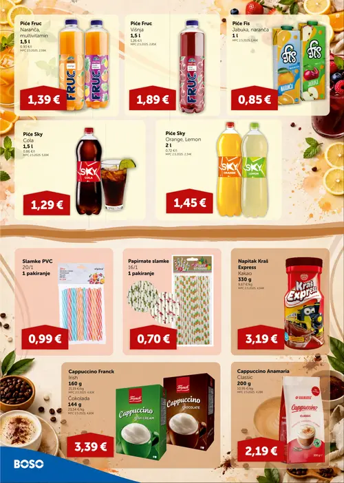 Boso katalog — stranica 10: Piće Fruc Naranča, multivitamin, Piće Fruc Višnja, Piće Fis Jabuka, naranča, Piće Sky Cola (vrijedi 27. 08. 2026.–09. 09. 2026.)