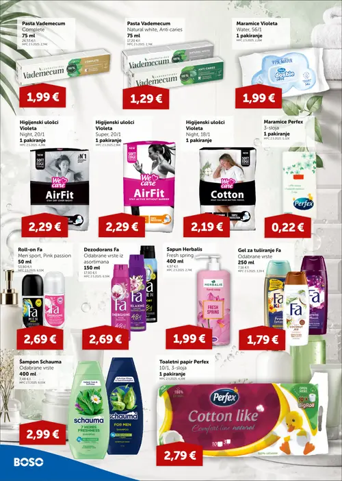 Boso katalog — stranica 12: Vademecum Pasta Vademecum Complete, Vademecum Pasta Vademecum Natural white, Anti caries, Violeta Maramice Violeta Water, Violeta Higijenski ulošci Violeta Night (vrijedi 27. 08. 2026.–09. 09. 2026.)