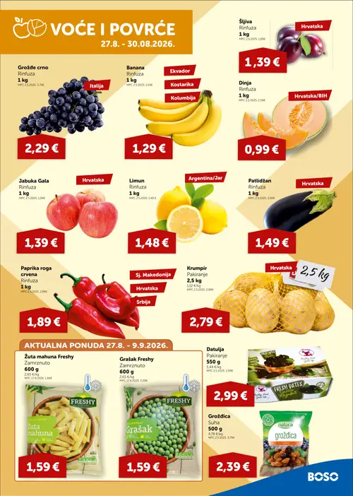 Boso katalog — stranica 3: Šljiva, Grožđe crno, Banana, Dinja (vrijedi 27. 08. 2026.–09. 09. 2026.)